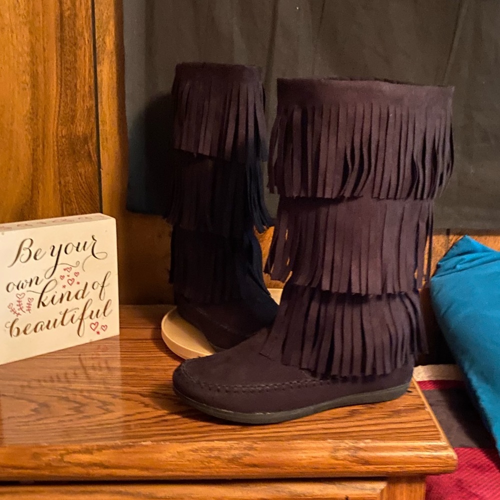 Black Fringe Boots